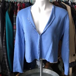 Vintage G Grace Knitwear 90s Y2K Blue Hook and Eye Detail Cardigan Sweater